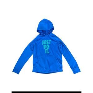 Nike Dri-Fit Boys Hoodie Size L – Blue “Just Do It” Pullover Sweatshirt
